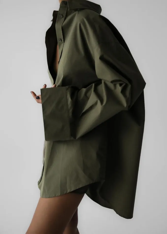 Tops Women The Frankie Shop Prato Button Up Shirt 8211 Khaki