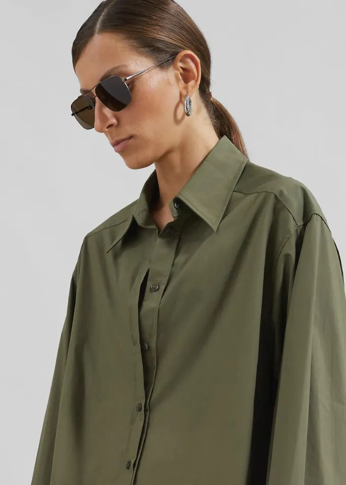 Tops Women The Frankie Shop Prato Button Up Shirt 8211 Khaki