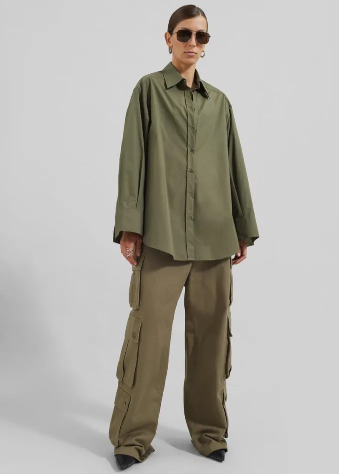 Tops Women The Frankie Shop Prato Button Up Shirt 8211 Khaki