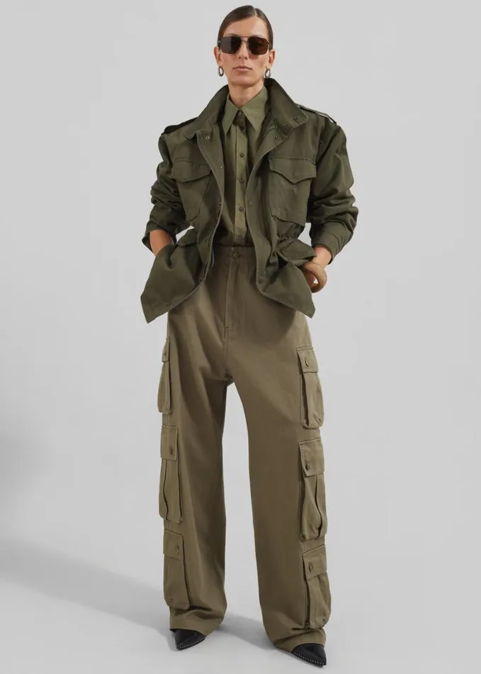 Tops Women The Frankie Shop Prato Button Up Shirt 8211 Khaki