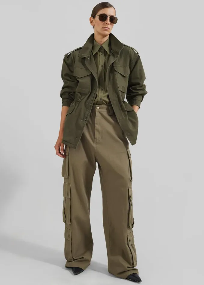 Tops Women The Frankie Shop Prato Button Up Shirt 8211 Khaki