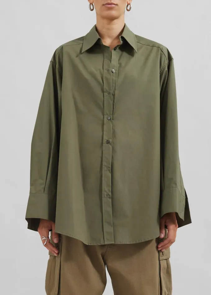 Tops Women The Frankie Shop Prato Button Up Shirt 8211 Khaki