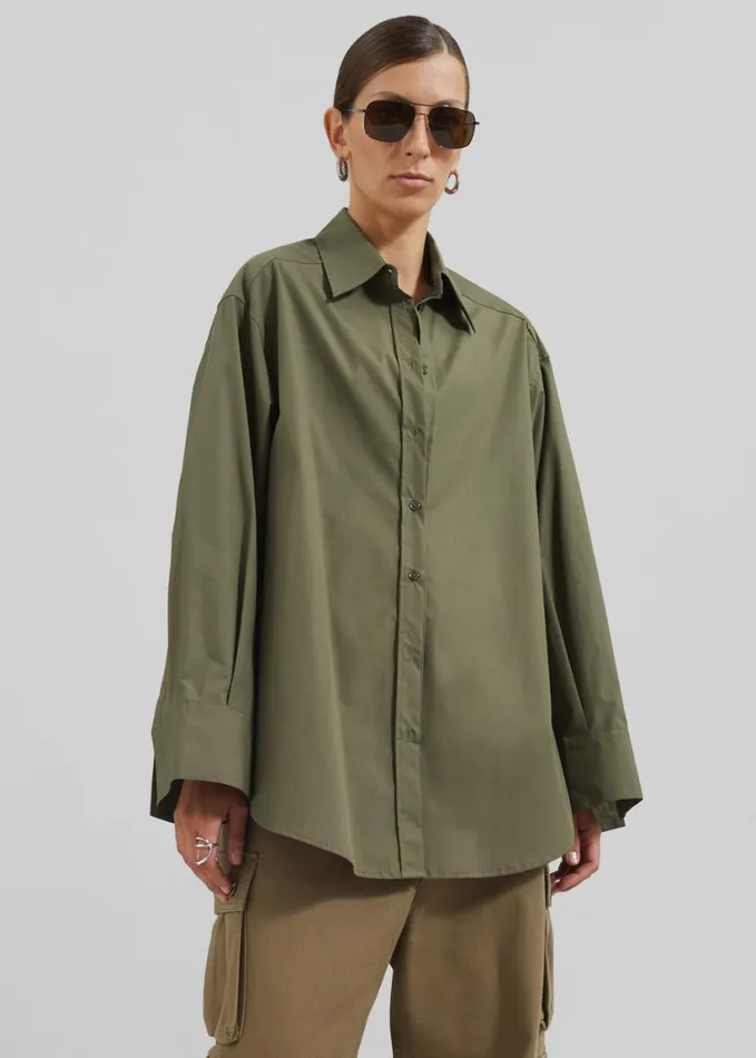 Tops Women The Frankie Shop Prato Button Up Shirt 8211 Khaki