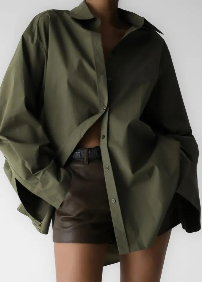 Tops Women The Frankie Shop Prato Button Up Shirt 8211 Khaki