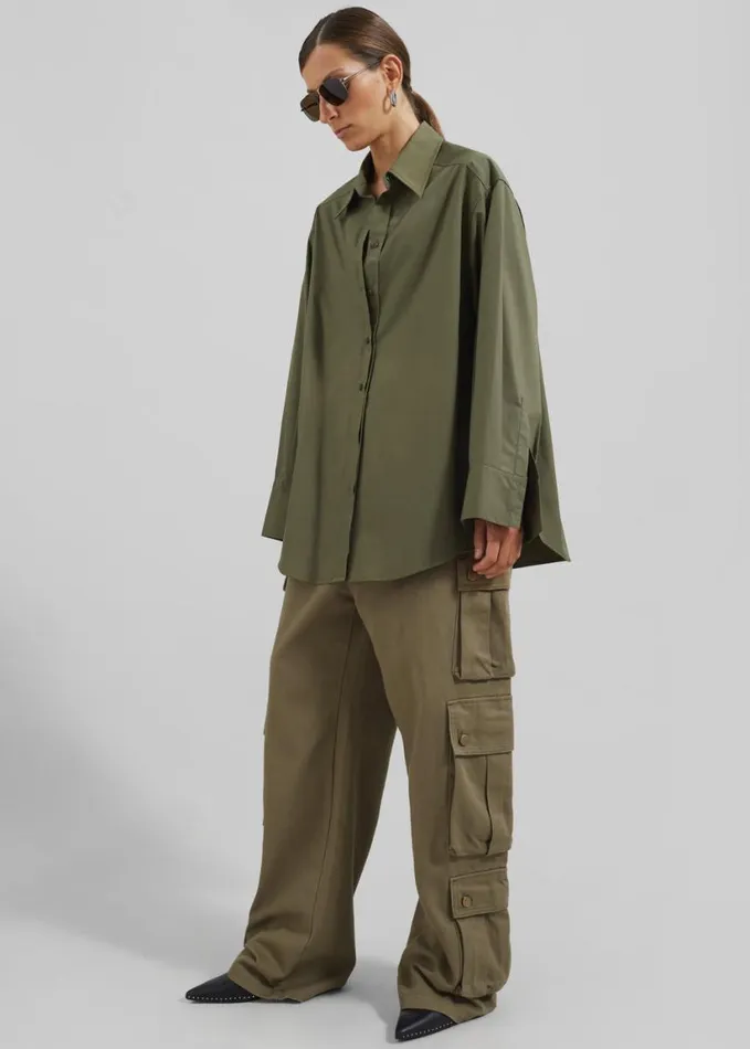 Tops Women The Frankie Shop Prato Button Up Shirt 8211 Khaki
