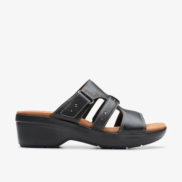 Tuleah Jane Black Leather Women Clarks Sandals and Flip Flops