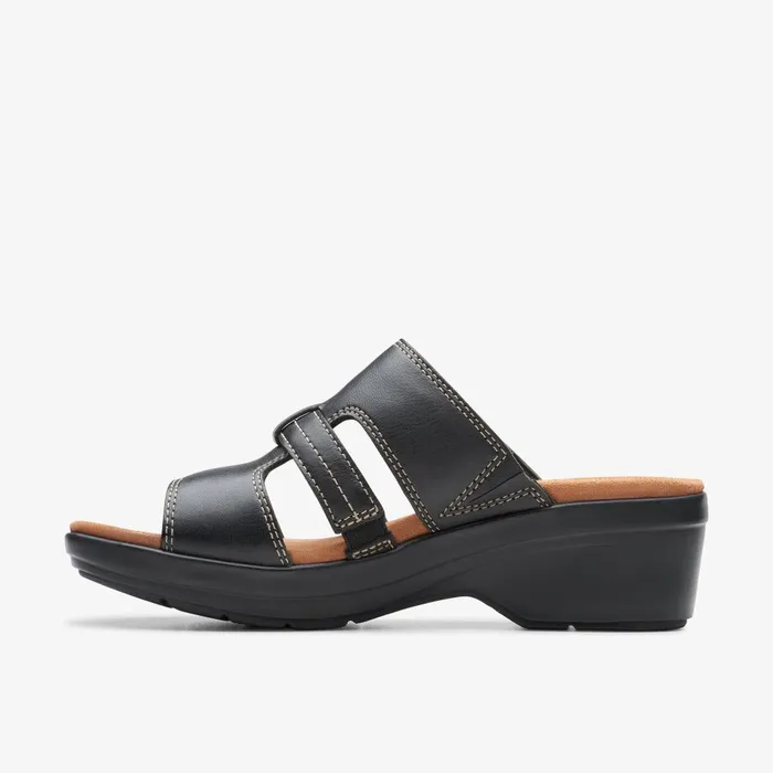 Tuleah Jane Black Leather Women Clarks Sandals and Flip Flops