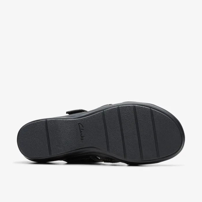 Tuleah Jane Black Leather Women Clarks Sandals and Flip Flops