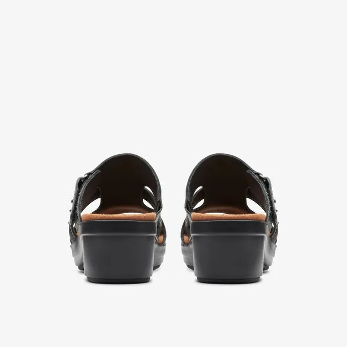 Tuleah Jane Black Leather Women Clarks Sandals and Flip Flops