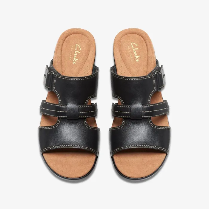 Tuleah Jane Black Leather Women Clarks Sandals and Flip Flops
