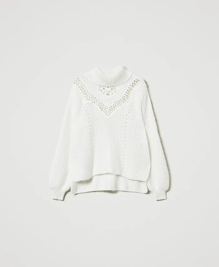 Twinset Angora Blend Jumper With Embroidery White Snow Women Jumpers And Cardigans Twinset Angora Blend Jumper With Embroidery White Snow Women Jumpers And Cardigans