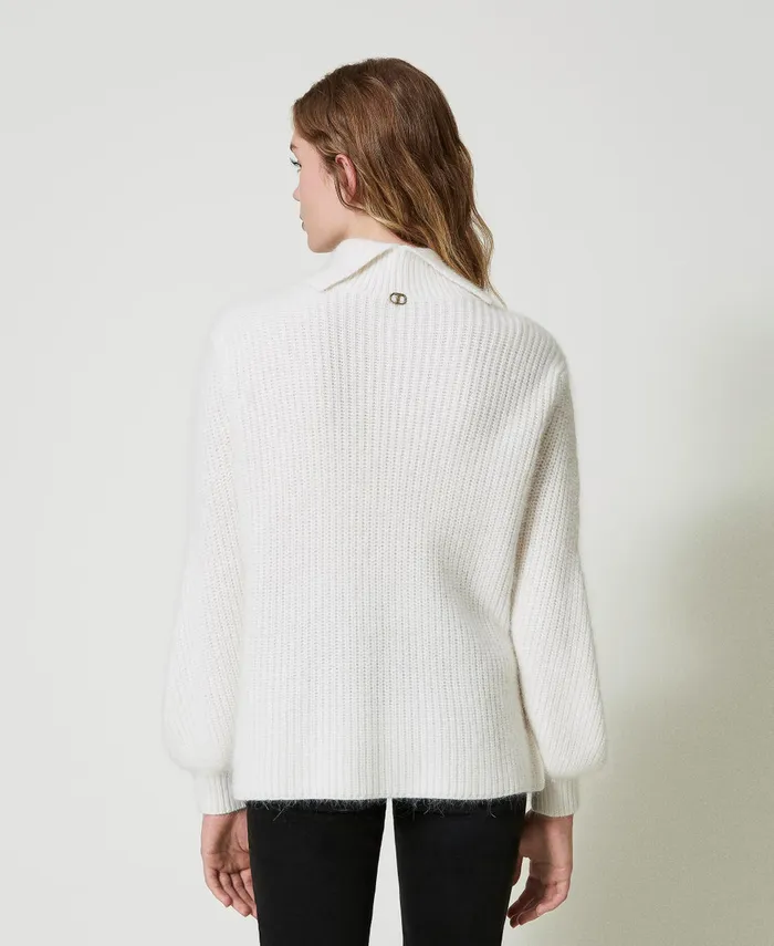 Twinset Angora Blend Jumper With Embroidery White Snow Women Jumpers And Cardigans Twinset Angora Blend Jumper With Embroidery White Snow Women Jumpers And Cardigans