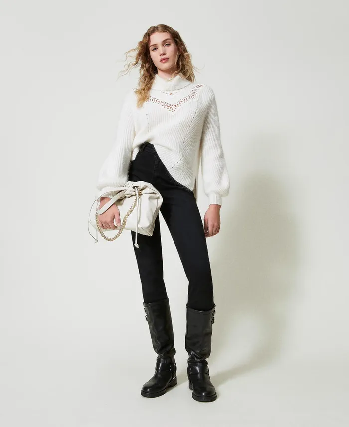 Twinset Angora Blend Jumper With Embroidery White Snow Women Jumpers And Cardigans Twinset Angora Blend Jumper With Embroidery White Snow Women Jumpers And Cardigans