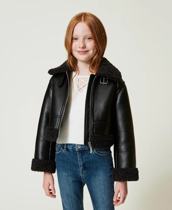 Twinset Aviator Jacket With Faux Fur Black Girl Jackets And Outerwear