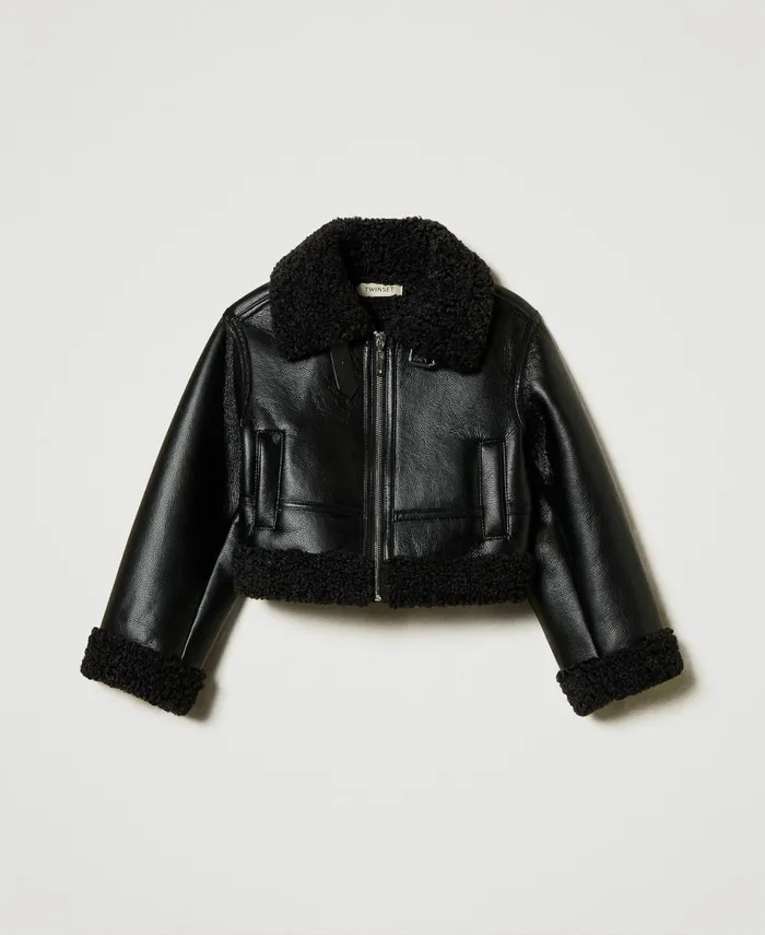 Twinset Aviator Jacket With Faux Fur Black Girl Jackets And Outerwear Twinset Aviator Jacket With Faux Fur Black Girl Jackets And Outerwear