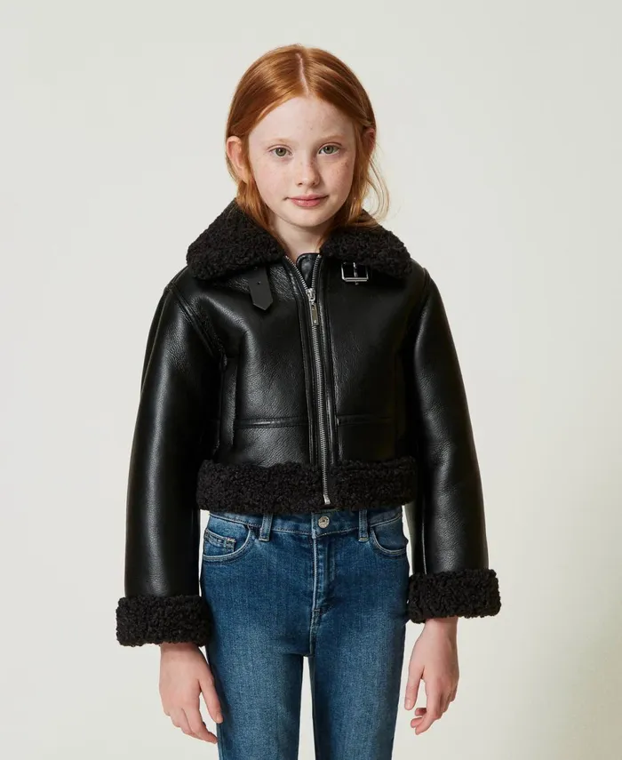 Twinset Aviator Jacket With Faux Fur Black Girl Jackets And Outerwear Twinset Aviator Jacket With Faux Fur Black Girl Jackets And Outerwear