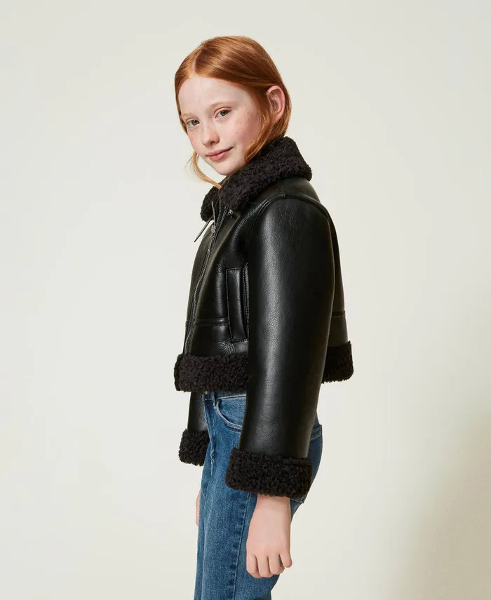 Twinset Aviator Jacket With Faux Fur Black Girl Jackets And Outerwear Twinset Aviator Jacket With Faux Fur Black Girl Jackets And Outerwear