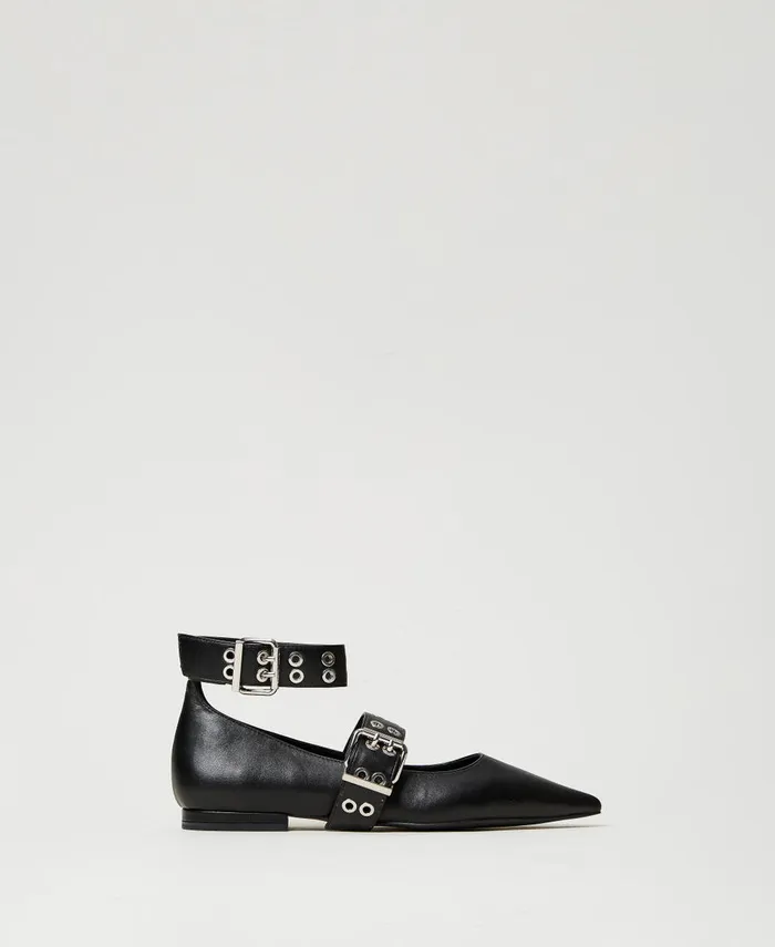 Twinset Ballerina Shoes With Straps Black Women Ballet Flats And Loafers