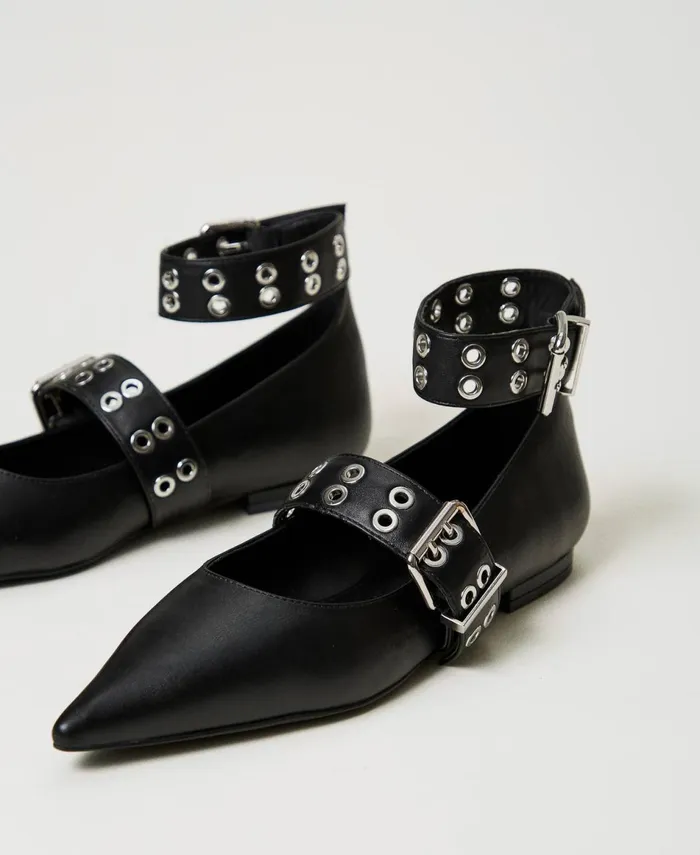Twinset Ballerina Shoes With Straps Black Women Ballet Flats And Loafers