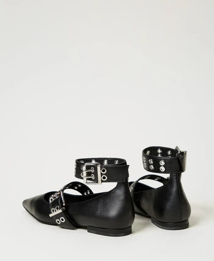 Twinset Ballerina Shoes With Straps Black Women Ballet Flats And Loafers