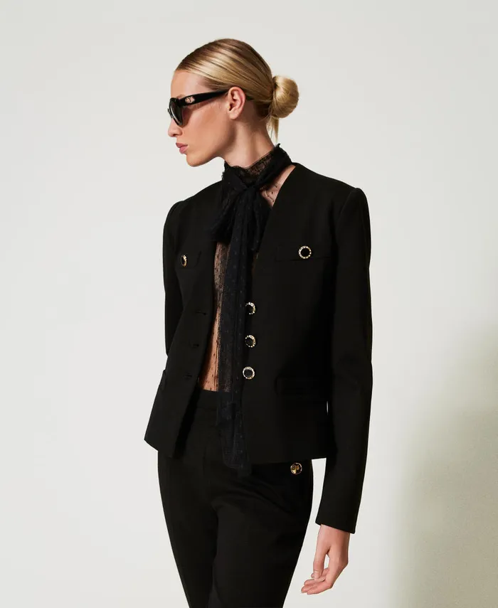 Twinset Blazer With Jewel Buttons Black Women Jackets And Outerwear