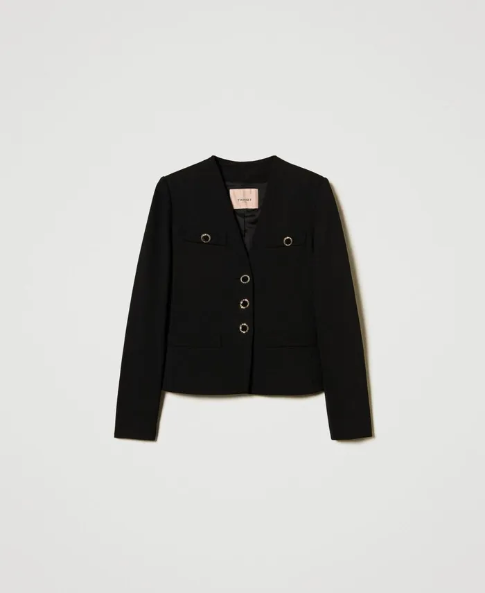Twinset Blazer With Jewel Buttons Black Women Jackets And Outerwear Twinset Blazer With Jewel Buttons Black Women Jackets And Outerwear