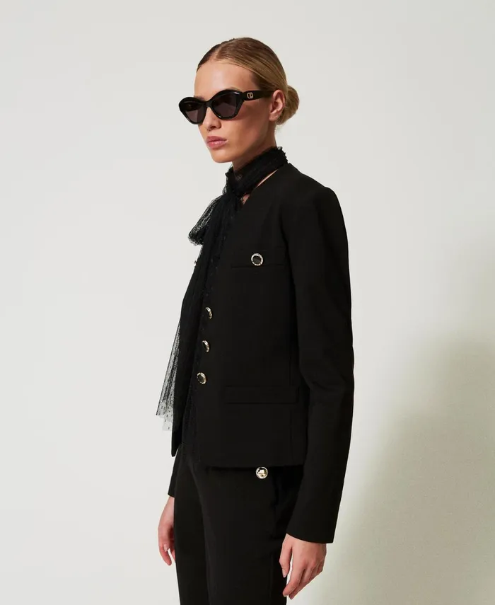Twinset Blazer With Jewel Buttons Black Women Jackets And Outerwear Twinset Blazer With Jewel Buttons Black Women Jackets And Outerwear
