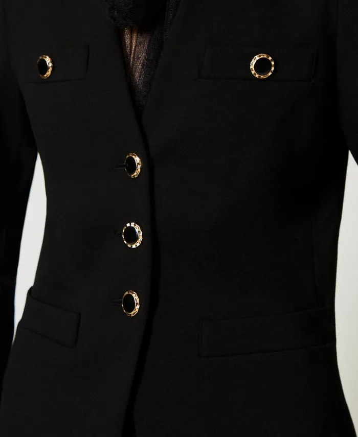 Twinset Blazer With Jewel Buttons Black Women Jackets And Outerwear Twinset Blazer With Jewel Buttons Black Women Jackets And Outerwear