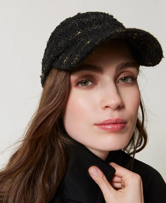 Twinset Boucl Baseball Cap With Logo Black Gold Boucl Women Hats Twinset Boucl Baseball Cap With Logo Black Gold Boucl Women Hats