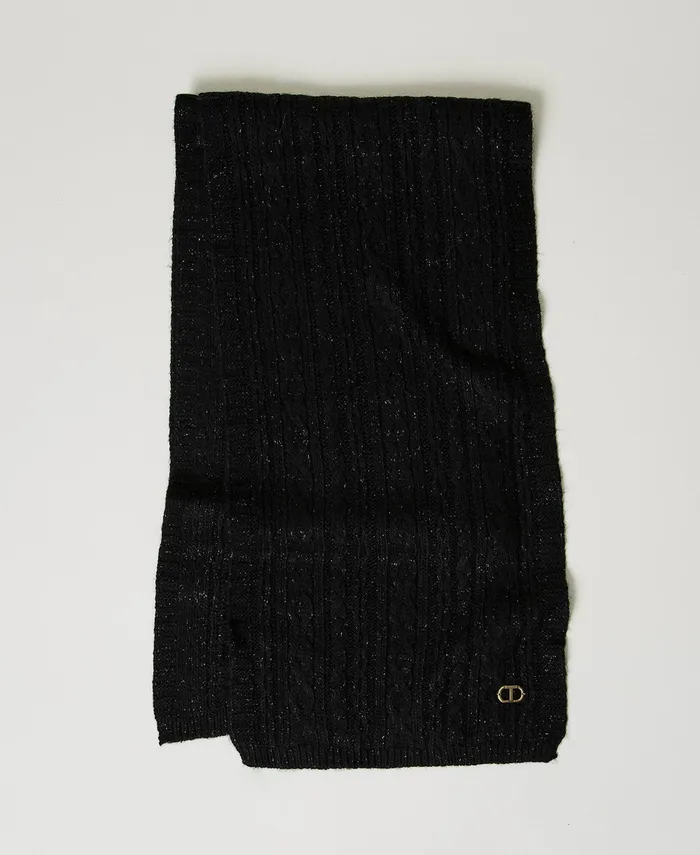 Twinset Cable Knit Scarf With Lurex Black Women Scarves