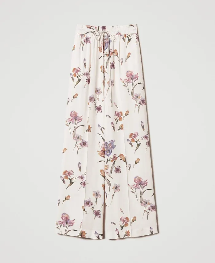 Twinset Crpe De Chine Floral Trousers With Elasticated Waist Multicolourmother Of Pearl Iris Print Women Suits And Sets Twinset Crpe De Chine Floral Trousers With Elasticated Waist Multicolourmother Of Pearl Iris Print Women Suits And Sets