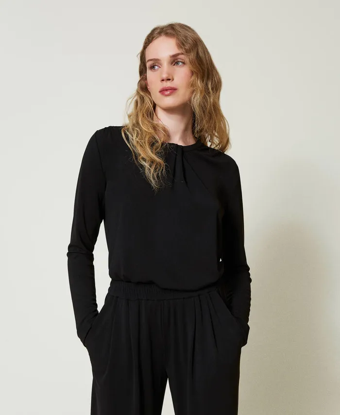 Twinset Crpe Jersey Blouse With Draping Black Women Blouses And Shirts