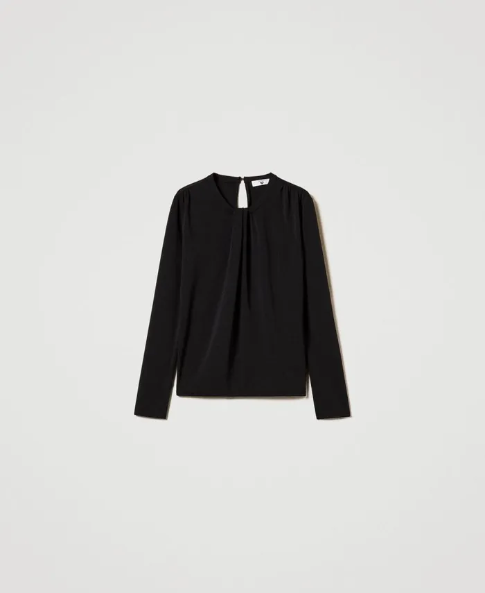Twinset Crpe Jersey Blouse With Draping Black Women Blouses And Shirts Twinset Crpe Jersey Blouse With Draping Black Women Blouses And Shirts