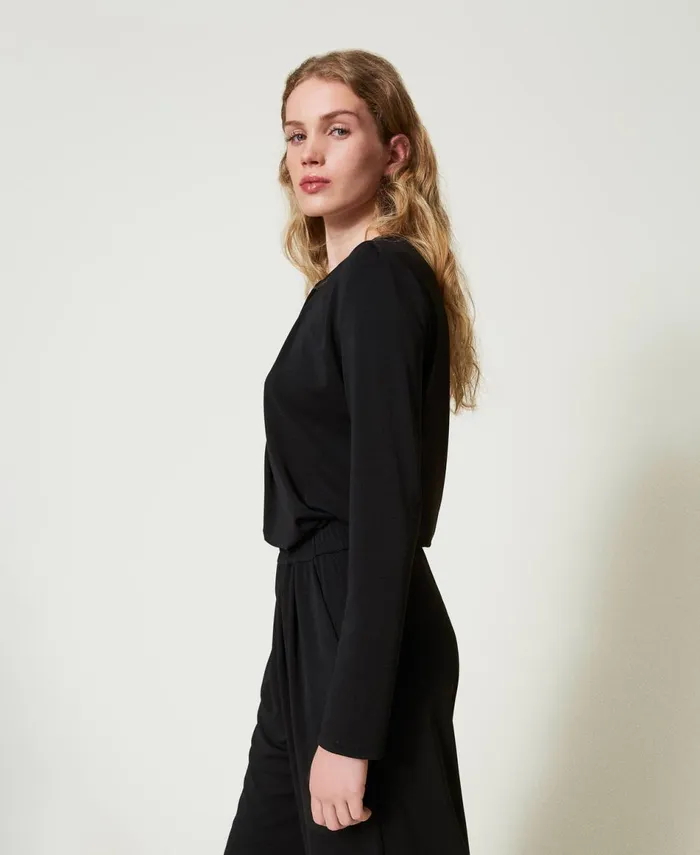 Twinset Crpe Jersey Blouse With Draping Black Women Blouses And Shirts Twinset Crpe Jersey Blouse With Draping Black Women Blouses And Shirts