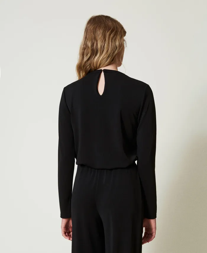 Twinset Crpe Jersey Blouse With Draping Black Women Blouses And Shirts Twinset Crpe Jersey Blouse With Draping Black Women Blouses And Shirts