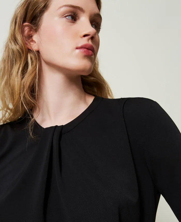 Twinset Crpe Jersey Blouse With Draping Black Women Blouses And Shirts Twinset Crpe Jersey Blouse With Draping Black Women Blouses And Shirts
