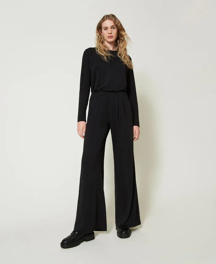 Twinset Crpe Jersey Blouse With Draping Black Women Blouses And Shirts Twinset Crpe Jersey Blouse With Draping Black Women Blouses And Shirts