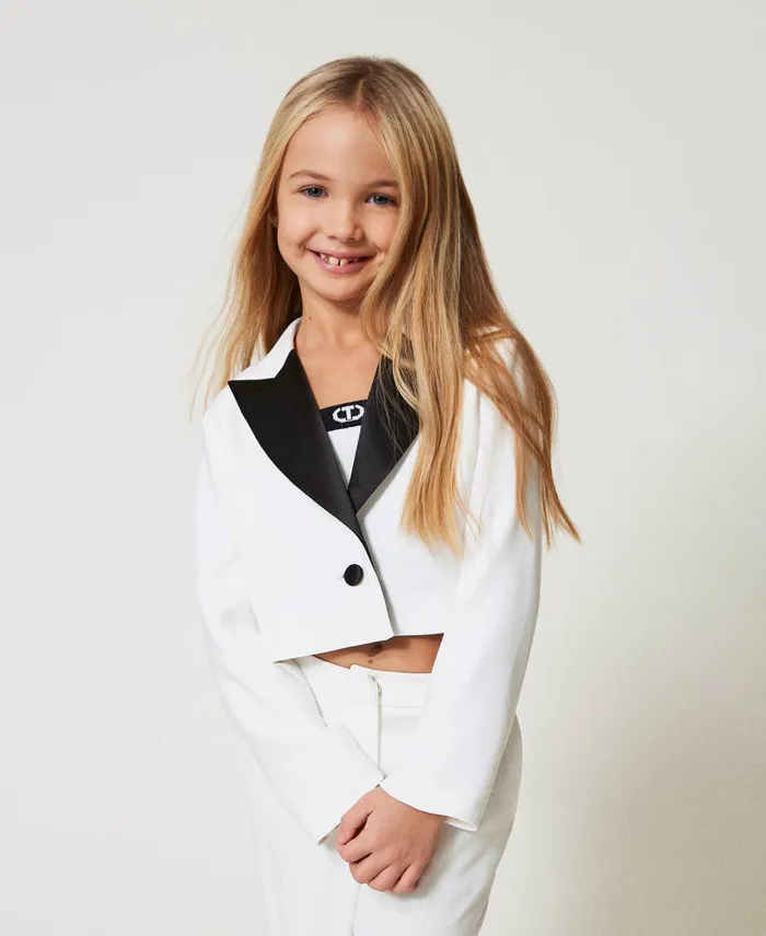 Twinset Crpe Spencer Jacket Bicolour Ice White Black Girl Jackets And Outerwear
