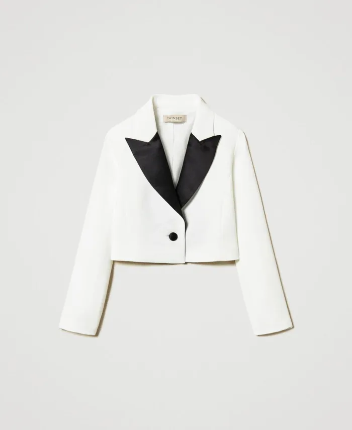Twinset Crpe Spencer Jacket Bicolour Ice White Black Girl Jackets And Outerwear Twinset Crpe Spencer Jacket Bicolour Ice White Black Girl Jackets And Outerwear
