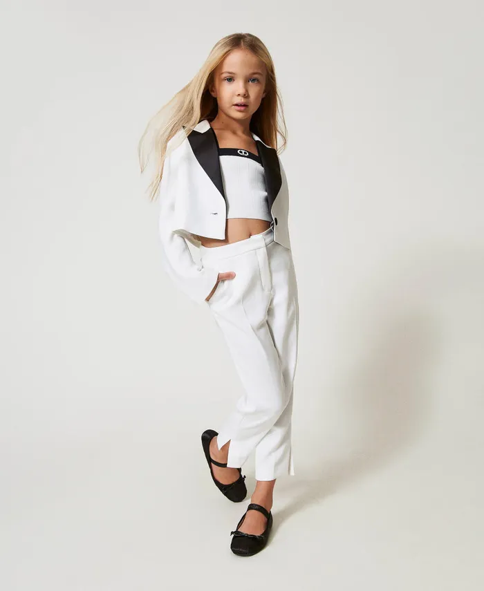 Twinset Crpe Spencer Jacket Bicolour Ice White Black Girl Jackets And Outerwear Twinset Crpe Spencer Jacket Bicolour Ice White Black Girl Jackets And Outerwear