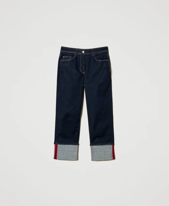 Twinset Cropped Jeans With Folded Bottom Rinsed Denim Women Jeans Twinset Cropped Jeans With Folded Bottom Rinsed Denim Women Jeans