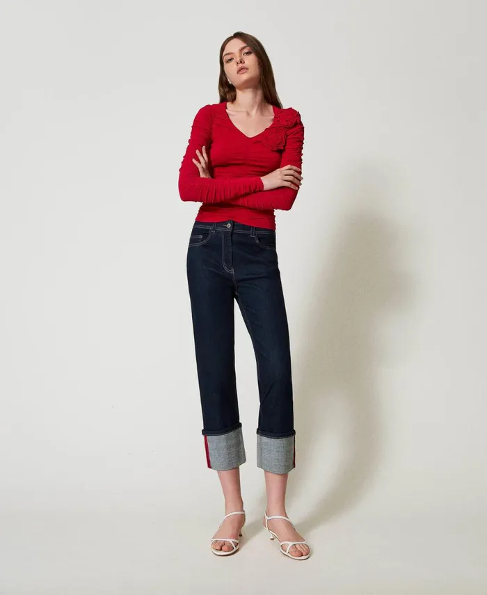 Twinset Cropped Jeans With Folded Bottom Rinsed Denim Women Jeans Twinset Cropped Jeans With Folded Bottom Rinsed Denim Women Jeans