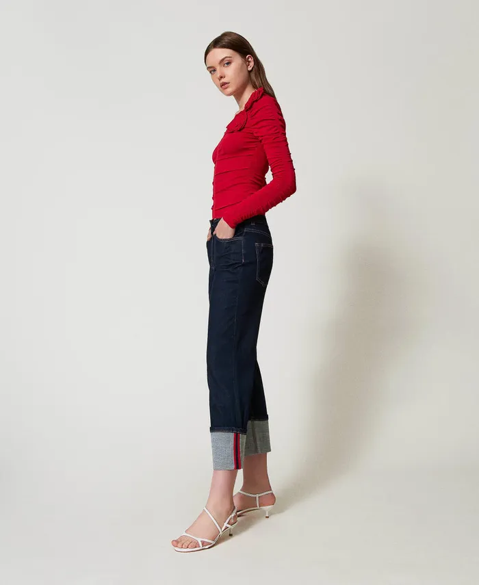 Twinset Cropped Jeans With Folded Bottom Rinsed Denim Women Jeans Twinset Cropped Jeans With Folded Bottom Rinsed Denim Women Jeans