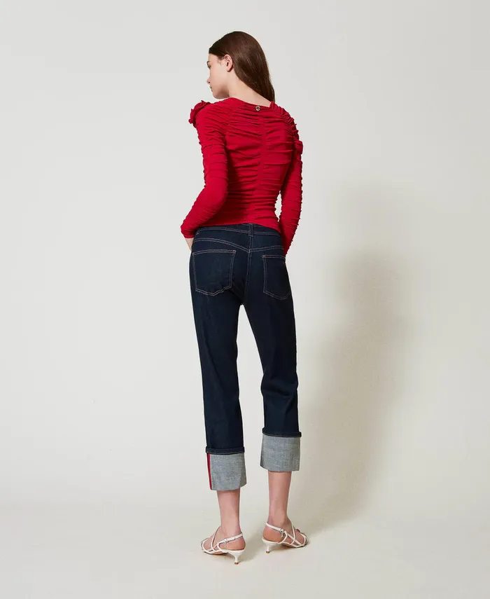 Twinset Cropped Jeans With Folded Bottom Rinsed Denim Women Jeans Twinset Cropped Jeans With Folded Bottom Rinsed Denim Women Jeans