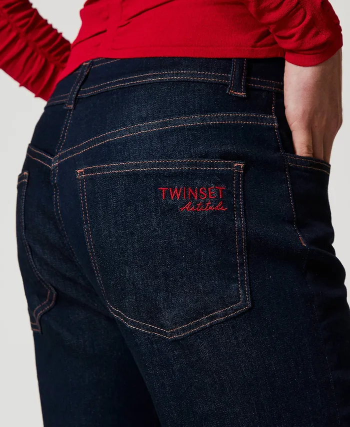 Twinset Cropped Jeans With Folded Bottom Rinsed Denim Women Jeans Twinset Cropped Jeans With Folded Bottom Rinsed Denim Women Jeans