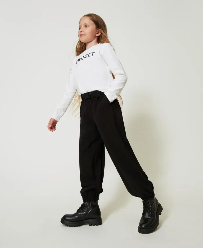 Twinset Cropped TShirt With Embroidered Logo Bicolour Off White Black Girl TShirts And Tops Twinset Cropped TShirt With Embroidered Logo Bicolour Off White Black Girl TShirts And Tops