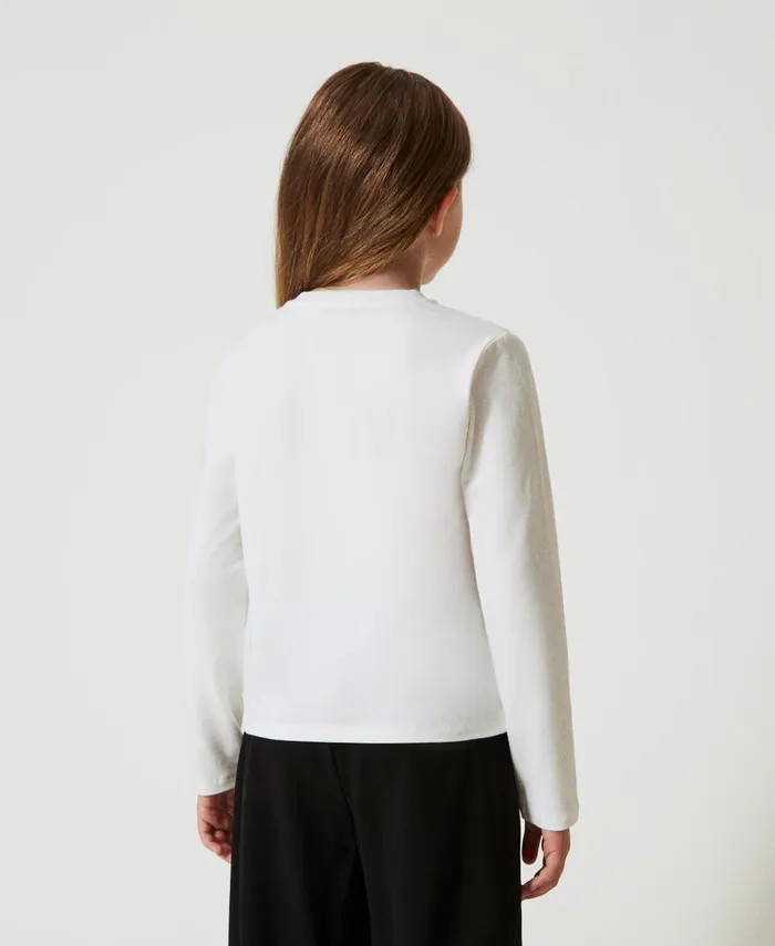 Twinset Cropped TShirt With Embroidered Logo Bicolour Off White Black Girl TShirts And Tops Twinset Cropped TShirt With Embroidered Logo Bicolour Off White Black Girl TShirts And Tops