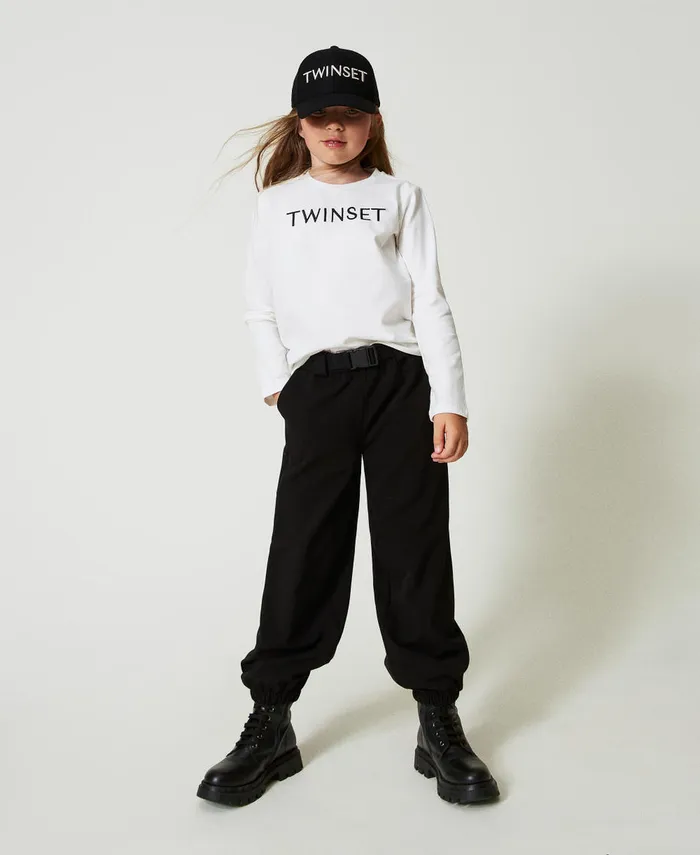 Twinset Cropped TShirt With Embroidered Logo Bicolour Off White Black Girl TShirts And Tops Twinset Cropped TShirt With Embroidered Logo Bicolour Off White Black Girl TShirts And Tops