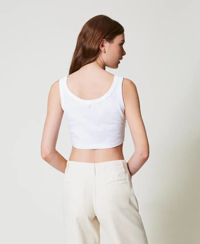 Twinset Cropped Top With Embroidery Papers White Women TShirts And Tops Twinset Cropped Top With Embroidery Papers White Women TShirts And Tops