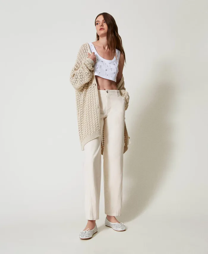 Twinset Cropped Top With Embroidery Papers White Women TShirts And Tops Twinset Cropped Top With Embroidery Papers White Women TShirts And Tops